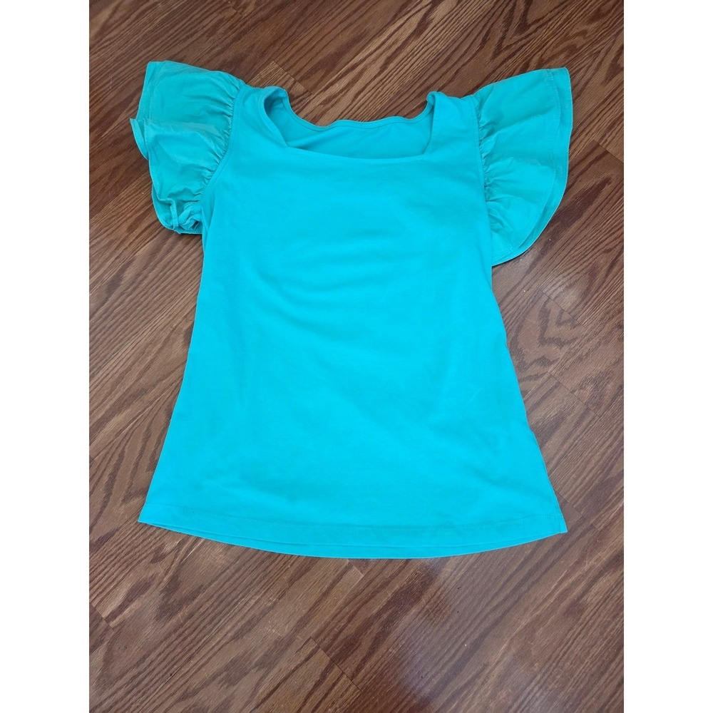 Unbranded Turquoise Flutter Sleeve Square Neck Cotton Blend Top Womens Small